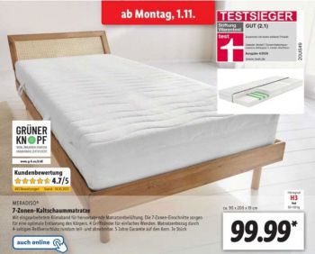Lidl Testsieger Kaltschaummatratze mit 7 Zonen im November 2025/2026 im Angebot Lidl Testsieger Kaltschaummatratze mit 7 Zonen im November 2025/2026 im Angebot