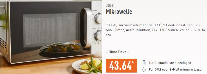 ALDI Quigg Mikrowelle im Juli 2020