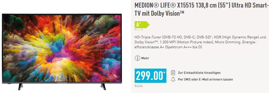 aldi nord medion smart tv fernseher juni 2020 55 zoll breit