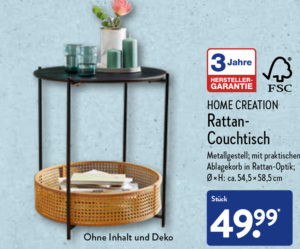 Rattan-Couchtisch für 49,99 €
