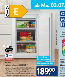 ALDI Nord MEDION Gefrierschrank im Juli 2023
