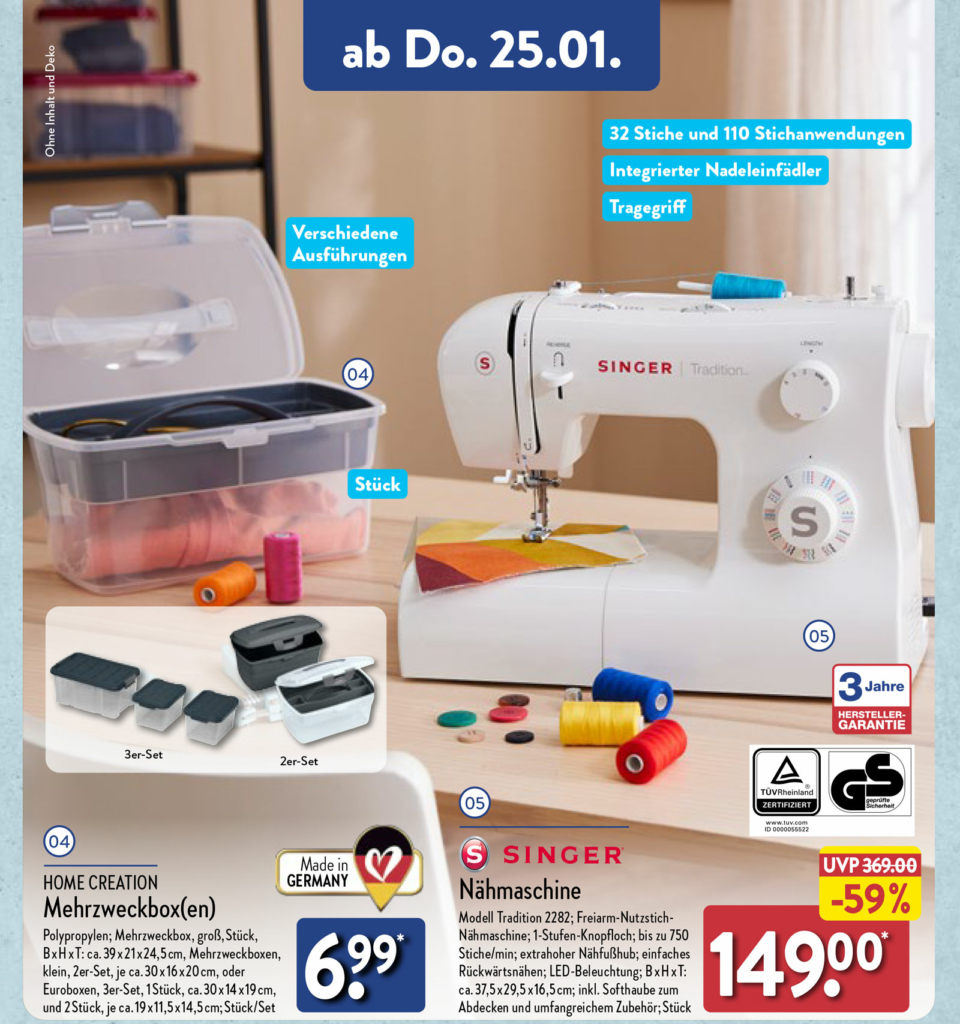 ALDI Nord SINGER Tradition 2282 Nähmaschine ab 25. Januar 2024