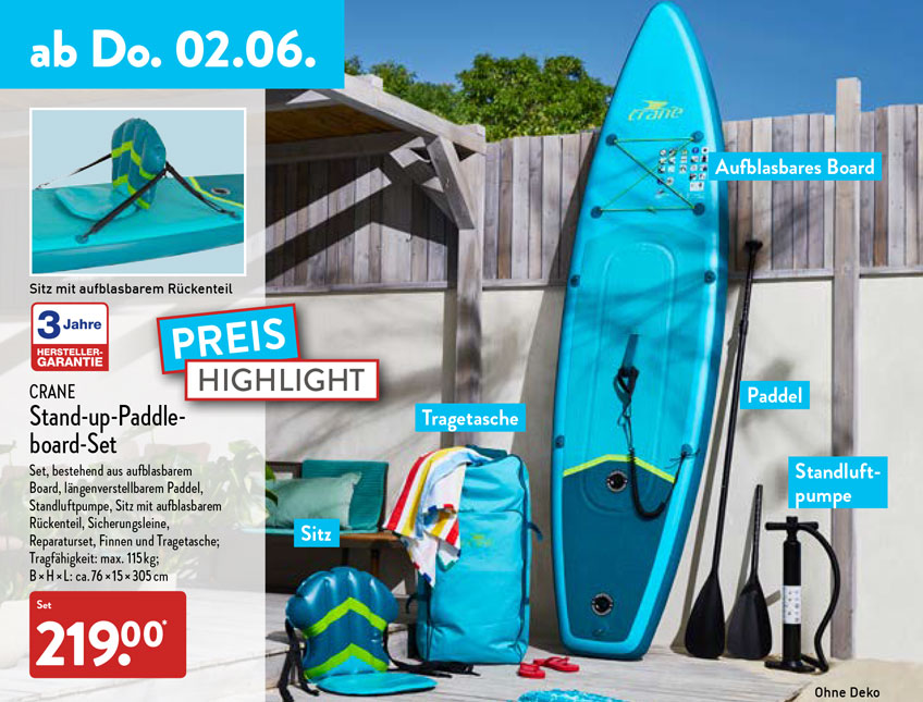 Ab 02. Juni 2022: SUP Stand-up-Paddle Board-Set im ALDI Nord